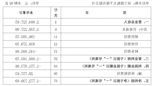 济宁港航太平港第一季度主要财务信息公告